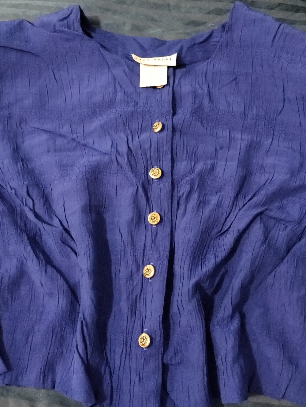 Vintage Lady Dorby Crinkled Button-Down Blouse in Royal Blue Size 22WP